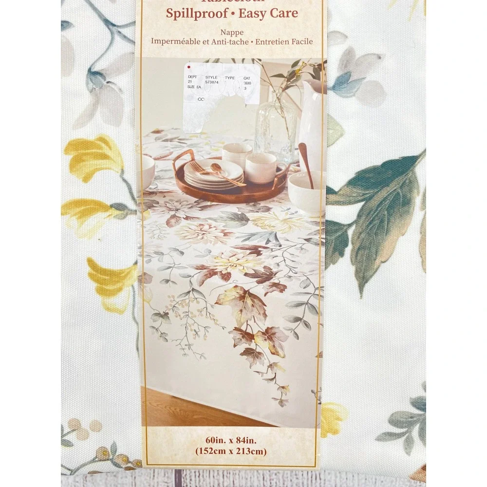 Benson Mills Fall Blossoms Tablecloth 60x84 Floral Spillproof Leaves Autumn